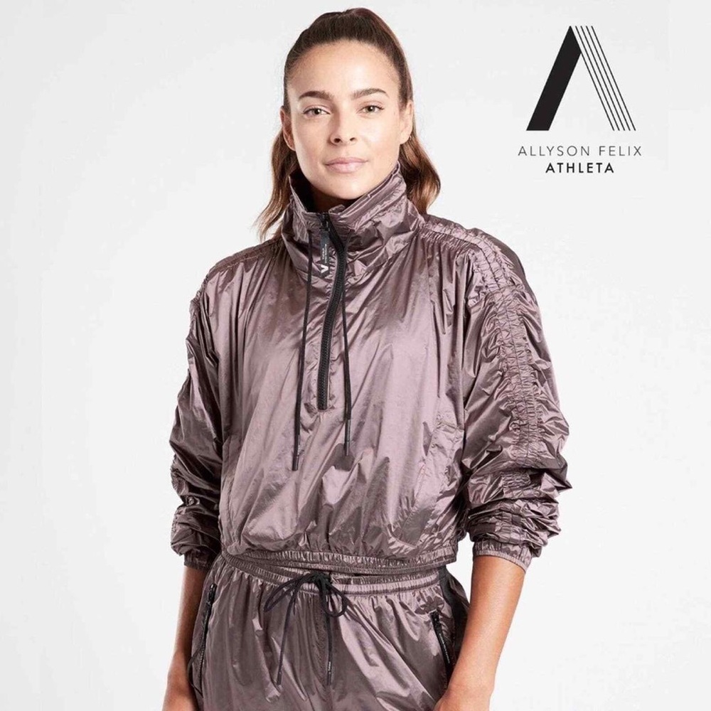 ATHLETA + Allyson Felix
Luxe Crop Half-Zip Jacket Mauve Metallic Windbreaker